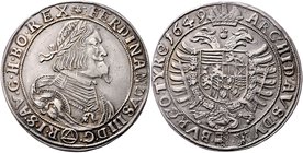 Münzen Römisch Deutsches Reich - Habsburgische Erb- und Kronlande Ferdinand III. 1637 - 1657
 Taler 1649 Mm. Conrad Richthausen. Wien. 28,51g. Her. 3...