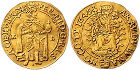 Münzen Römisch Deutsches Reich - Habsburgische Erb- und Kronlande Ferdinand III. 1637 - 1657
 Dukat 1645 KB Kremnitz. 3,46g. Her. 277 ss+