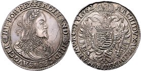 Münzen Römisch Deutsches Reich - Habsburgische Erb- und Kronlande Ferdinand III. 1637 - 1657
 Taler 1652 KB Kremnitz. 28,57g. Her. 479 var. f.vz/vz