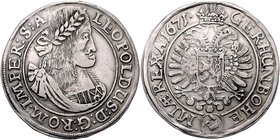 Münzen Römisch Deutsches Reich - Habsburgische Erb- und Kronlande Leopold I. 1657 - 1705
 Taler 1671 Mm. Georg Hackl. Kuttenberg. 28,82g. Her. 664 ss...
