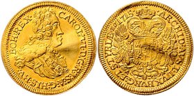 Münzen Römisch Deutsches Reich - Habsburgische Erb- und Kronlande Carl VI. 1712 - 1740
 2 Dukaten 1715 Graz. 6,92g. Her. 45. Knickspur vz