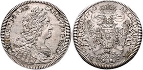Münzen Römisch Deutsches Reich - Habsburgische Erb- und Kronlande Carl VI. 1712 - 1740
 Taler 1730 Hall. 28,18g. Her. 349. win. Zainende vz/stgl
