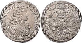 Münzen Römisch Deutsches Reich - Habsburgische Erb- und Kronlande Carl VI. 1712 - 1740
 Taler 1717 C-H/P-W Preßburg. 28,46g. Her. 458 vz/stgl