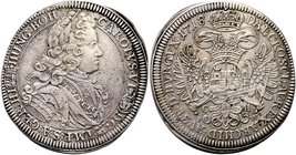 Münzen Römisch Deutsches Reich - Habsburgische Erb- und Kronlande Carl VI. 1712 - 1740
 Taler 1718 C-H/P-W Preßburg. 28,39g. Her. 459 (dieses Exempla...