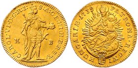 Münzen Römisch Deutsches Reich - Habsburgische Erb- und Kronlande Carl VI. 1712 - 1740
 Dukat 1739 KB Kremnitz. 3,48g. Her. 454 f.vz