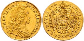 Münzen Römisch Deutsches Reich - Habsburgische Erb- und Kronlande Carl VI. 1712 - 1740
 Dukat 1734 Siebenbürgen. 3,46g. Her. 187. Knickspur ss+