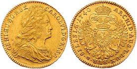 Münzen Römisch Deutsches Reich - Habsburgische Erb- und Kronlande Carl VI. 1712 - 1740
 Dukat 1740 Breslau. 3,48g. Her. 137 vz/stgl