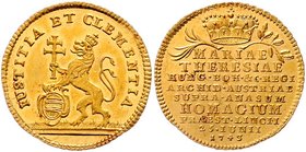 Münzen Römisch Deutsches Reich - Habsburgische Erb- und Kronlande Maria Theresia 1740 - 1780
 Au - Jeton zu 3/4 Dukaten 1743 auf Huldigung Oberösterr...