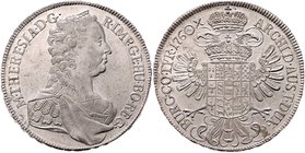 Münzen Römisch Deutsches Reich - Habsburgische Erb- und Kronlande Maria Theresia 1740 - 1780
 Taler 1760 Wien. 28,09g. Her. 409, Eyp. 73 vz/stgl