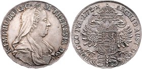 Münzen Römisch Deutsches Reich - Habsburgische Erb- und Kronlande Maria Theresia 1740 - 1780
 1/2 Taler 1772 A.-S. Hall. 14,00g. Her. 666, Eyp. 203a ...