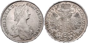 Münzen Römisch Deutsches Reich - Habsburgische Erb- und Kronlande Maria Theresia 1740 - 1780
 Taler 1757 Prag. 28,05g. Her. 524, Eyp. 82a , Hal. 1941...