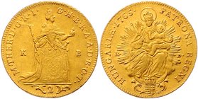 Münzen Römisch Deutsches Reich - Habsburgische Erb- und Kronlande Maria Theresia 1740 - 1780
 2 Dukaten 1765 K-B//K.-D. Kremnitz. 6,95g. Her. 62, Eyp...