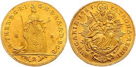 Münzen Römisch Deutsches Reich - Habsburgische Erb- und Kronlande Maria Theresia 1740 - 1780
 2 Dukaten 1765 K-B Kremnitz. 6,97g. Her. 61, Eyp. 250/3...