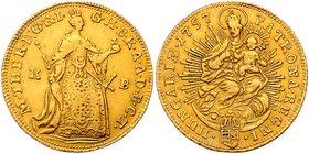 Münzen Römisch Deutsches Reich - Habsburgische Erb- und Kronlande Maria Theresia 1740 - 1780
 Dukat 1757 KB vgl. Auktion Frühwald Auktion 131 2/2019 ...