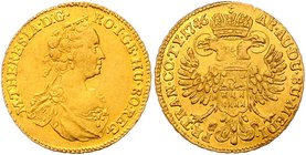 Münzen Römisch Deutsches Reich - Habsburgische Erb- und Kronlande Maria Theresia 1740 - 1780
 Dukat 1746 Karlsburg. 3,46g. Her. 198, Eyp. 350 f.vz