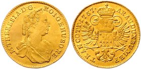 Münzen Römisch Deutsches Reich - Habsburgische Erb- und Kronlande Maria Theresia 1740 - 1780
 Dukat 1757 Karlsburg. 3,49g. Her. 209, Eyp. 353/2. leic...