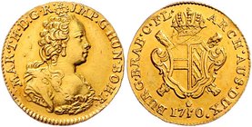Münzen Römisch Deutsches Reich - Habsburgische Erb- und Kronlande Maria Theresia 1740 - 1780
 Souverain d´or 1750 Antwerpen. 5,54g. Her. 358, Eyp. 41...