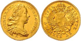Münzen Römisch Deutsches Reich - Habsburgische Erb- und Kronlande Joseph II. als Mittregent 1765 - 1780
 Dukat 1765 A Wien. 3,49g. Her. 20 vz/stgl