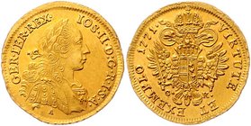 Münzen Römisch Deutsches Reich - Habsburgische Erb- und Kronlande Joseph II. als Mittregent 1765 - 1780
 Dukat 1771 A //C-K Wien. 3,47g. Her. 24 vz
