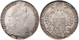 Münzen Römisch Deutsches Reich - Habsburgische Erb- und Kronlande Joseph II. als Mittregent 1765 - 1780
 Taler 1771 F Hall. 28,02g. Her. 97 vz/stgl