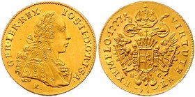 Münzen Römisch Deutsches Reich - Habsburgische Erb- und Kronlande Joseph II. als Mittregent 1765 - 1780
 Dukat 1777 E//H-G Karlsburg. 3,48g. Her. 55 ...