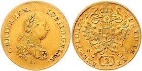 Münzen Römisch Deutsches Reich - Habsburgische Erb- und Kronlande Joseph II. als Mittregent 1765 - 1780
 2 Dukaten 1779 E//H-S Karlsburg. 6,96g. Her....