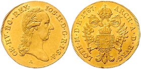 Münzen Römisch Deutsches Reich - Habsburgische Erb- und Kronlande Joseph II. als Alleinregent 1780 - 1790
 Dukat 1787 A Wien. 3,50g. Her. 29 vz