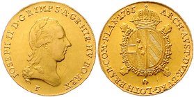 Münzen Römisch Deutsches Reich - Habsburgische Erb- und Kronlande Joseph II. als Alleinregent 1780 - 1790
 Sovrano 1786 F Hall. 11,10g. Her. 88. klei...