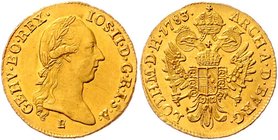 Münzen Römisch Deutsches Reich - Habsburgische Erb- und Kronlande Joseph II. als Alleinregent 1780 - 1790
 Dukat 1783 E Karlsburg. 3,48g. Her. 46 vz/...