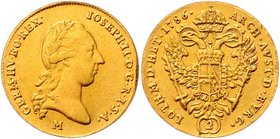Münzen Römisch Deutsches Reich - Habsburgische Erb- und Kronlande Joseph II. als Alleinregent 1780 - 1790
 2 Dukaten 1786 M Mailand. 6,86g. Her.-, Mz...