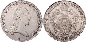 Münzen Römisch Deutsches Reich - Habsburgische Erb- und Kronlande Franz II. 1792 - 1806
 Taler 1805 A Wien. 28,06g. Her. 278 vz