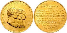 Franz I. 1806 - 1835
 Au - Medaille 1813 zu 10 Dukaten, Franz I., Alexander I. und Friedrich Wilhelm III., Bündnis zwischen Rußland, Preußen und Öste...