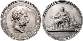 Franz Joseph I. 1848 - 1916
 Ag Medaille 1869 auf die Anwesenheit des Kaisers in Ägypten anlässlich der Eröffnung des Suezkanals, Kopf nach rechts. R...