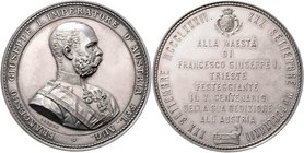 Franz Joseph I. 1848 - 1916
 Ag Medaille 1882 von F. Leisek, auf die 500-jährige Zugehörigkeit der Stadt Triest zu Österreich. Brustbild des Kaisers ...