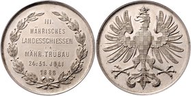 Franz Joseph I. 1848 - 1916
 Ag Medaille 1886 von Christlbauer, auf das III. Mährische Landesschießen. 7 Zeilen Schrift in Lorbeerkranz. Rs: Mährisch...