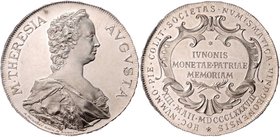 Franz Joseph I. 1848 - 1916
 Ag Medaille 1888 von A. Scharff, im Gewicht eines Talers 1888 geprägt auf einen MT Taler Schrötling, auf die Enthüllung ...