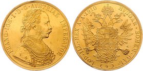 Franz Joseph I. 1848 - 1916
 4 Dukaten 1910 Wien. 13,95g. Fr. 1159. win. Kratzer, win. Rf. vz