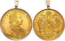 Franz Joseph I. 1848 - 1916
 4 Dukaten 1915 in Goldfassung mit Öse. Wien. 15,67g. Fr. 1164 vz