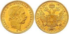 Franz Joseph I. 1848 - 1916
 Dukat 1867 B Kremnitz. 3,48g. Fr. 1224 stgl