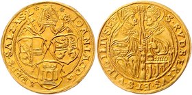 Salzburg - Erzbistum Johann Jakob Graf Khuen von Belasi 1560 - 1586
 4 Dukaten o.J. Drei Wappenschilde (Stiftswappen, Familienwappen: Löwe und Turm),...