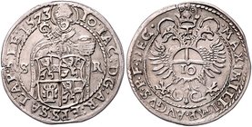 Salzburg - Erzbistum Johann Jakob Graf Khuen von Belasi 1560 - 1586
 10 Kreuzer 1573 Salzburg. 3,97g. HZ 698. Schrötlingsriss am Rand ss/vz