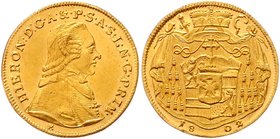Salzburg - Erzbistum Hieronymus Graf von Colloredo 1772 - 1803
 Dukat 1802 Salzburg. 3,48g. HZ 3170 vz/stgl