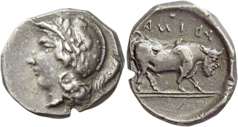 Hyria
Didrachm circa 405-400, AR 7.39 g. Head of Athena l., wearing wreathed At...