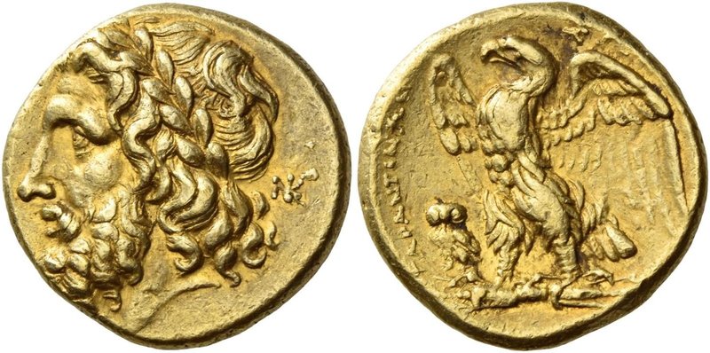 Calabria, Tarentum
Stater after 272, AV 8.59 g. Laureate head of Zeus l.; behin...