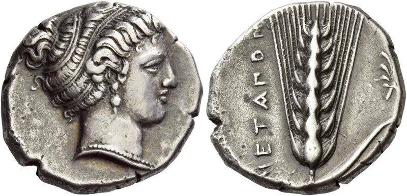 Metapontum
Nomos circa 400-340, AR 7.76 g. Head of Demeter r., hair bound with ...