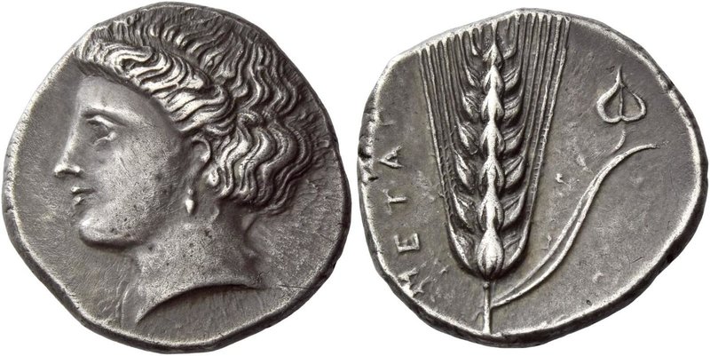 Metapontum
Nomos circa 333-331, AR 7.81 g. Female head l., hair in net behind. ...