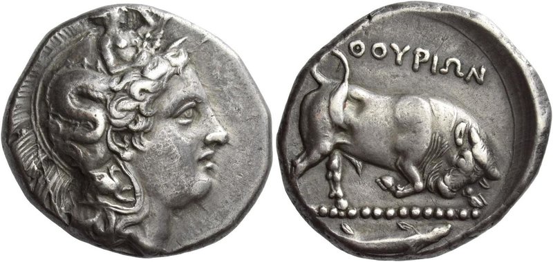 Thurium
Dinomos circa 400-350 BC, AR 15.75 g. Head of Athena r., wearing Attic ...
