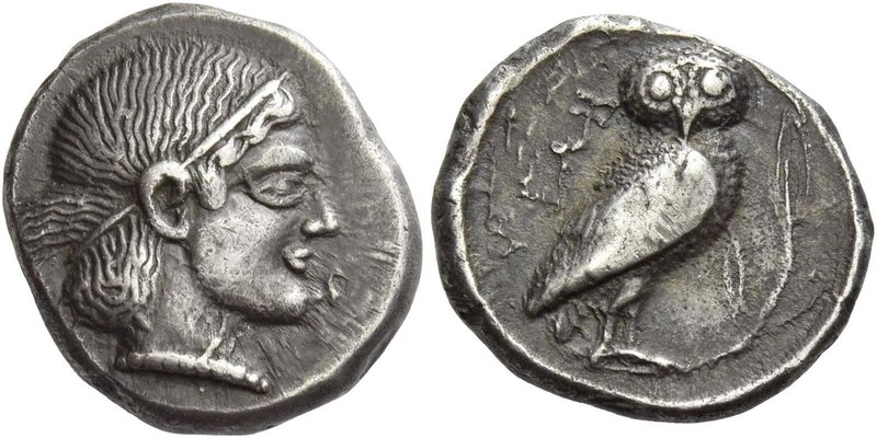 Velia
Drachm circa 465-440, AR 3.93 g. Head of nymph r. Rev. YEΛΗ Owl standing ...