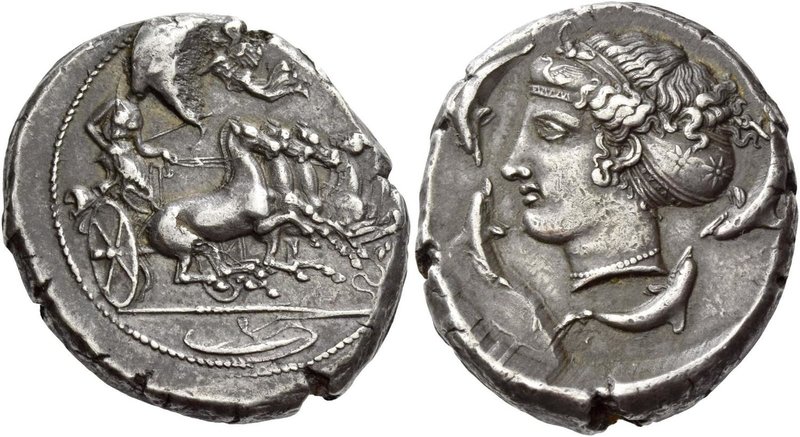 Syracuse
Tetradrachm signed by Euainetos and Eukleidas circa 413-405, AR 17.30 ...