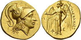 Alexander III, 336 – 323 and posthumous issues
Stater, Magnesia ad Meandrum (?) circa 305-297, AV 8.43 g. Head of Athena r., wearing Corinthian helme...